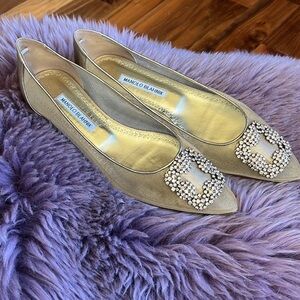 Manolo blahnik Hangisi Chrystal Buckle Gold Mesh Flats, 50th anniversary edition